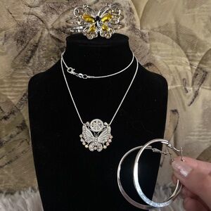 Butterfly Clamper Bracelet & Necklace + Earrings Set